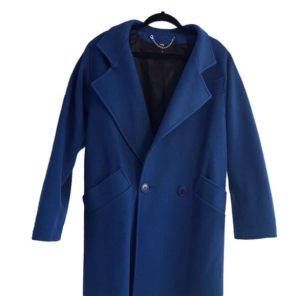 La Vogue Women's Large (no tag) Long ‎ Blue Coat  38 chest snug hip - Picture 3 of 16